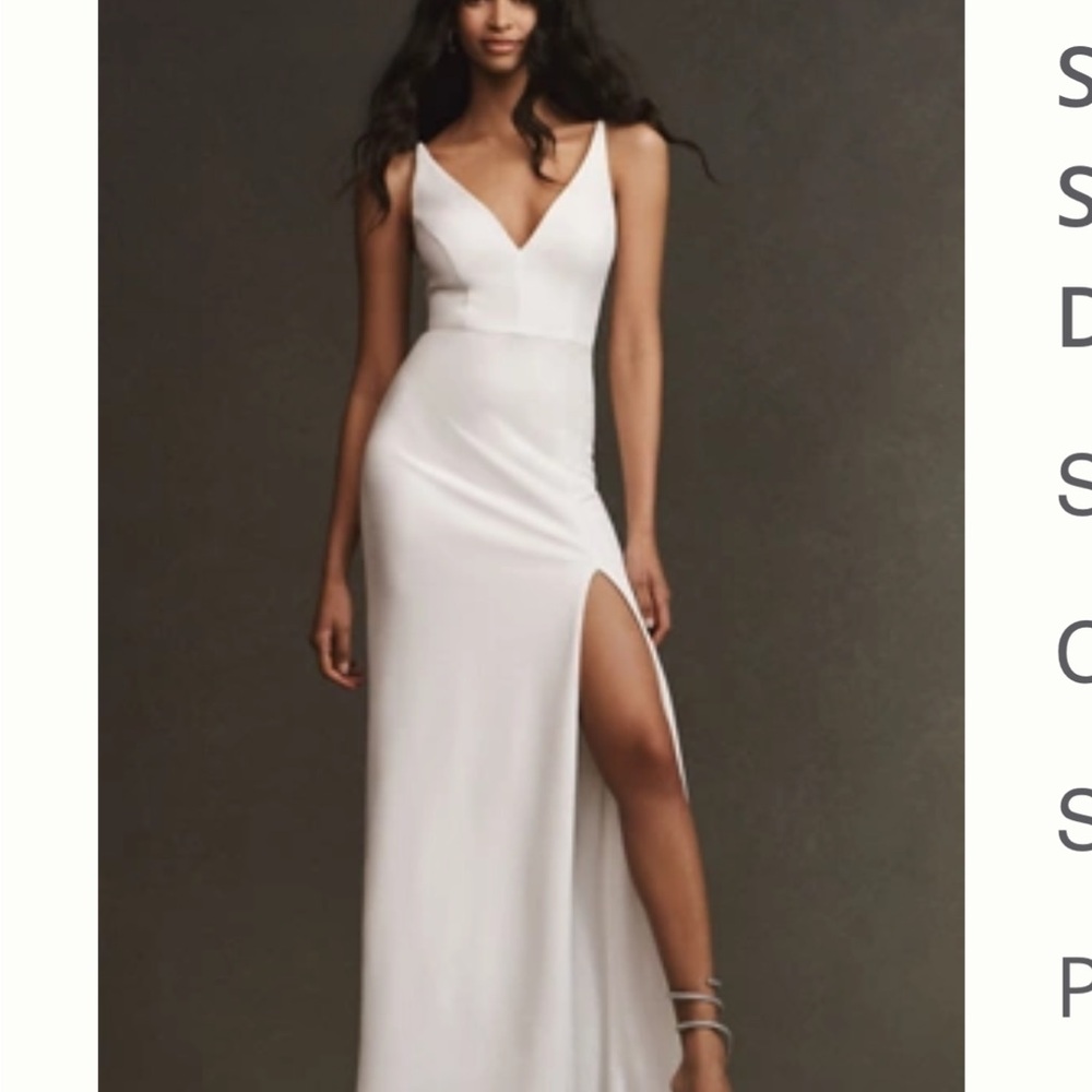 BHLDN White V-Neck Slit Bridal Gown